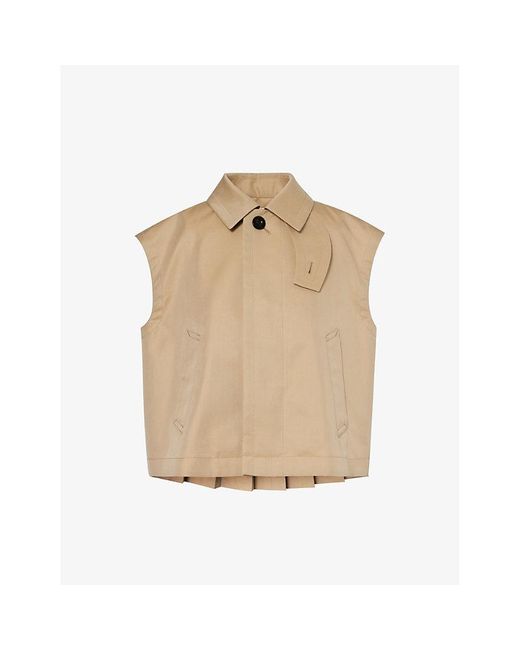 Sacai Natural Pleated-back Cropped Cotton-blend Vest