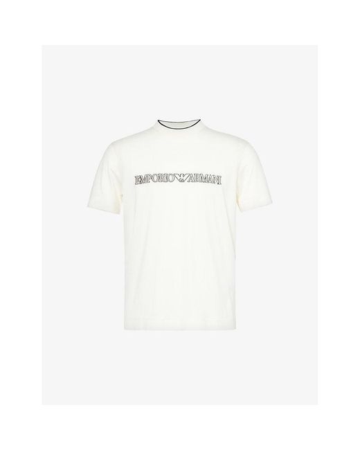 Emporio Armani White Logo Text-embroidered Cotton-jersey T-shirt X for men