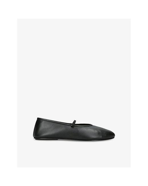 The Row Black Elasticated Round-Toe Leather Ballet Flats