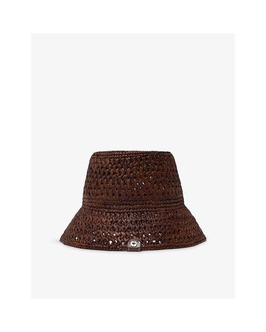 Maje Brown Logo-Badge Raffia Bucket Hat