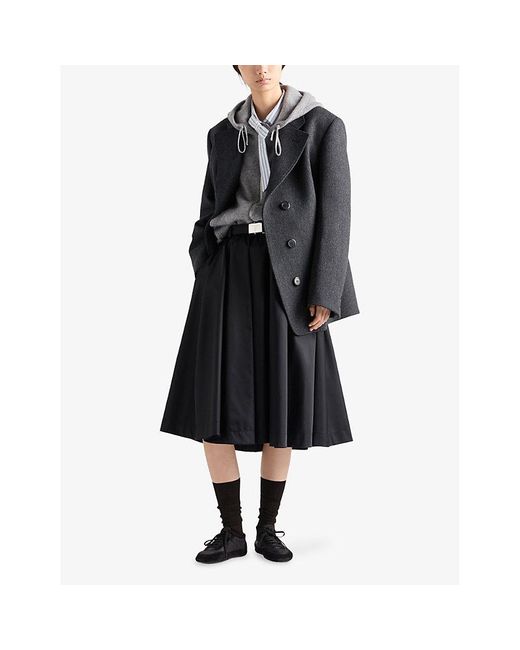 Prada Black Re Nylon Belted Woven Midi Skirt
