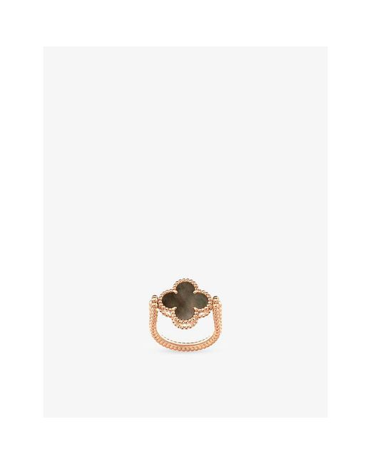 Van Cleef & Arpels Metallic Vintage Alhambra Guilloché 18Ct Rose, Mother-Of-Pearl And Diamond Reversible Ring