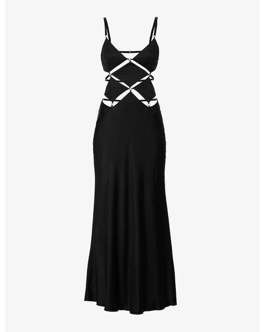 Bec & Bridge Black Diamond Days V-neck Satin Maxi Dress