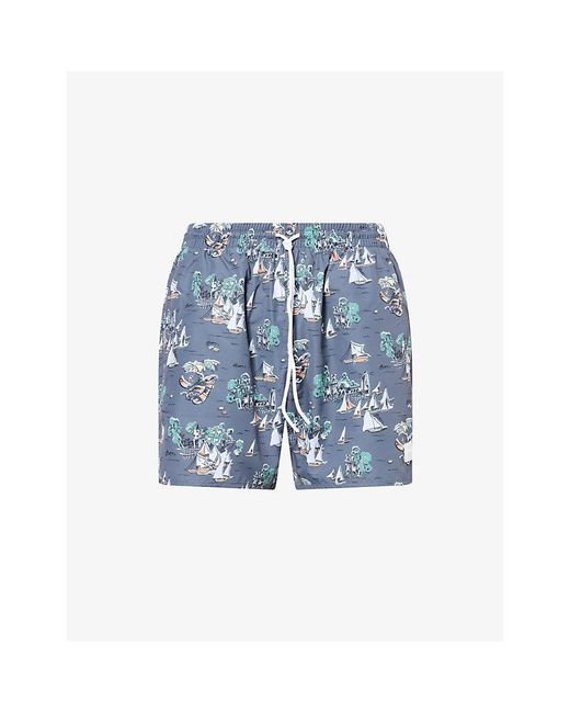Boss Blue Piranha Printed Swim Shorts for men