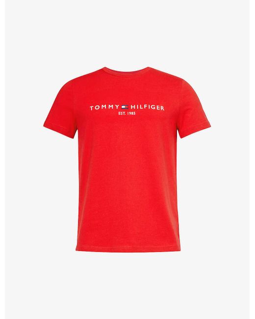 Tommy Hilfiger Red Logo-print Cotton-jersey T-shirt Xx for men