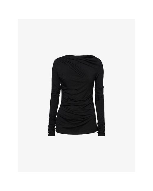 Entire studios Black High-Neck Draped Jersey Top