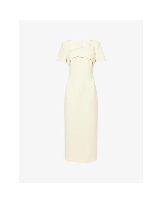 Roland Mouret White Pleated Square-Neck Woven Midi Dress