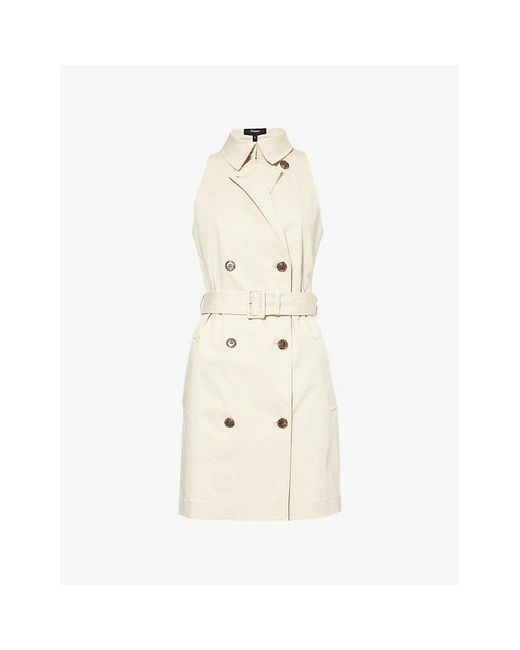 Theory Natural Sleeveless Double-breasted Stretch-cotton Trench Mini Dress