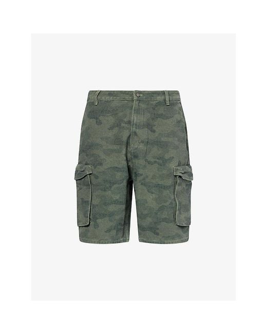 Daily Paper Green Camouflage-Print Cargo Cotton Shorts for men