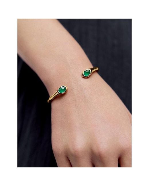 Monica Vinader Green Odyssey 18Ct Vermeil-Plated 925 Sterling And Onyx Open Cuff
