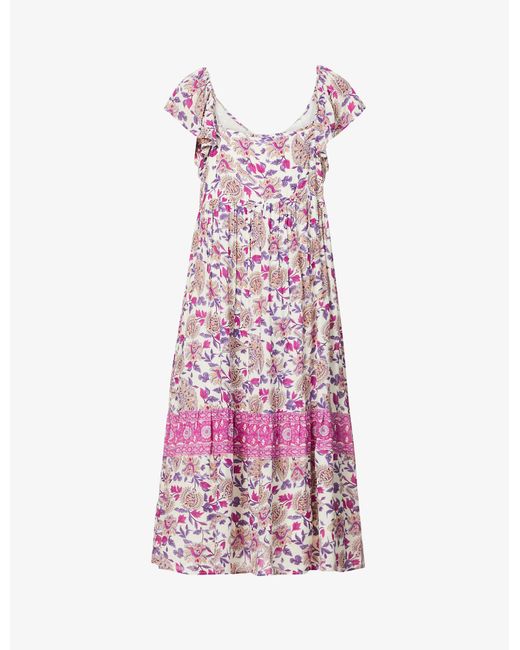Ba&sh Synthetic Ysee Floral-print Woven Midi Dress in Rose (Pink) | Lyst