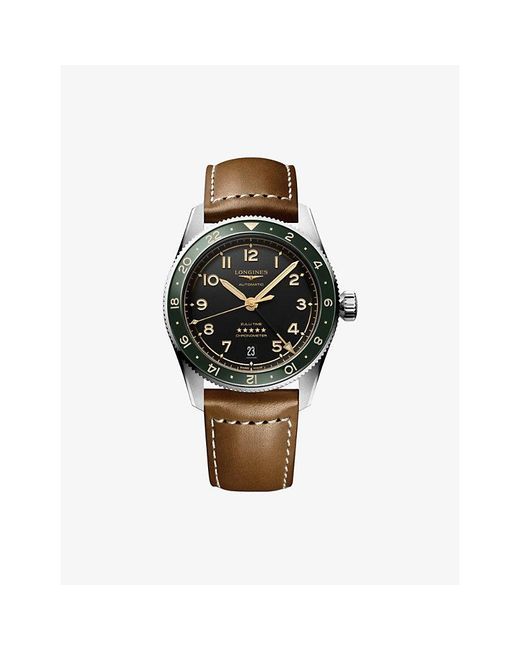 Longines Black L3.802.4.63.2 Spirit Zulu Time Stainless-Steel And Leather Automatic Watch