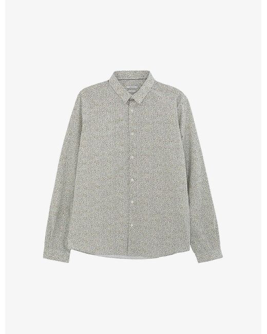 IKKS Gray Floral-print Slim-fit Cotton Shirt for men