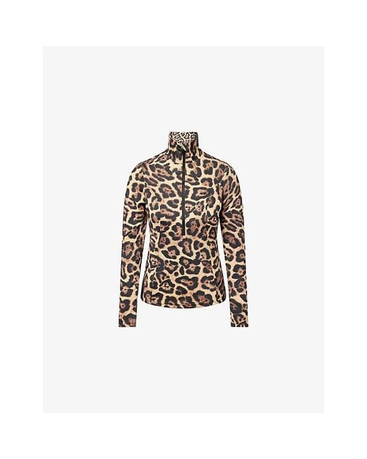 Goldbergh White Leona Jaguar-Print Stretch-Jersey Ski Top