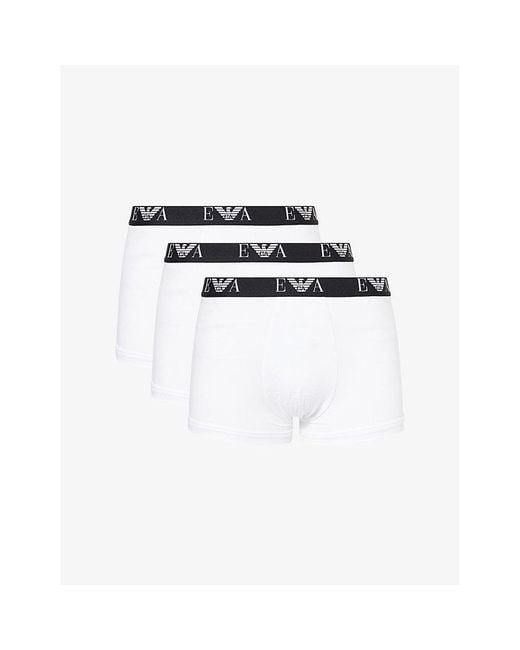 Emporio Armani White Branded-Waistband Pack Of Three Cotton-Jersey Boxer Briefs for men