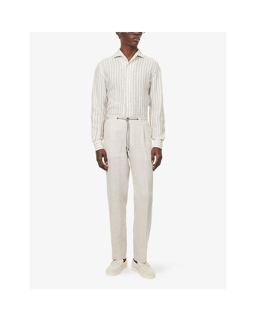 Corneliani White Camp Short-Sleeve Linen Shirt for men