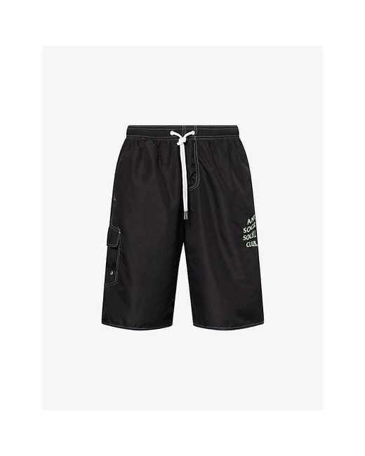 ANTI SOCIAL SOCIAL CLUB Black Logo-Embroidered Swim Shorts for men