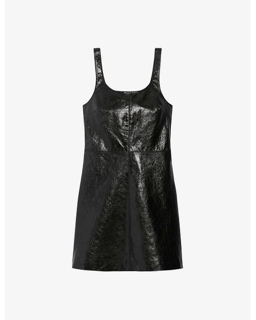 Claudie Pierlot Black Straight-neck A-line Leather Mini Dress