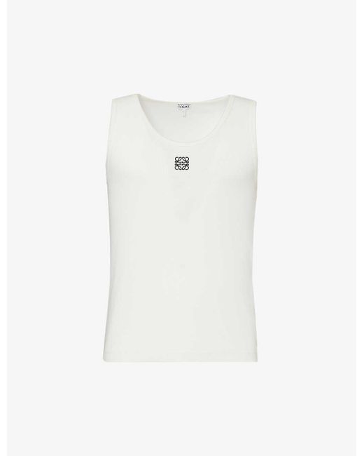 Loewe White Anagram Brand-embroidered Stretch-cotton Top X for men