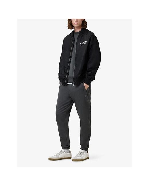 AllSaints Gray Raven Logo-Embroidered Cuffed Cotton-Jersey Jogging Bottoms for men