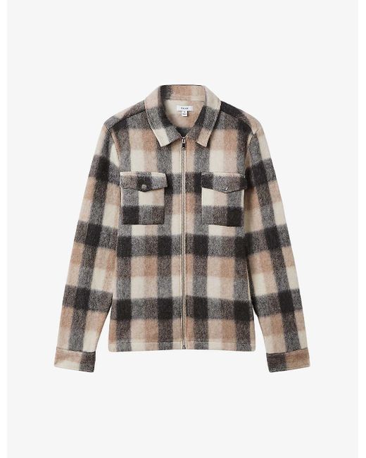 Reiss Gray Stamford Checked Brushed Woven Overshirt X for men