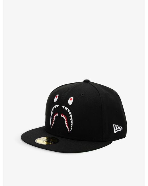 A Bathing Ape Black X New Era 59fifty Shark Logo-print Woven Cap for men