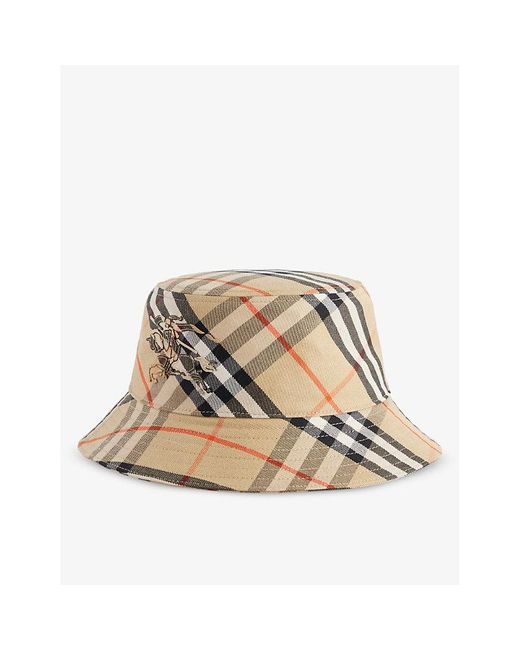 Burberry Natural Checked Brand-embroidered Cotton-blend Bucket Hat for men