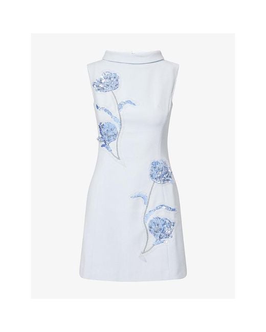 Huishan Zhang Blue Amira Floral Woven Mini Dress