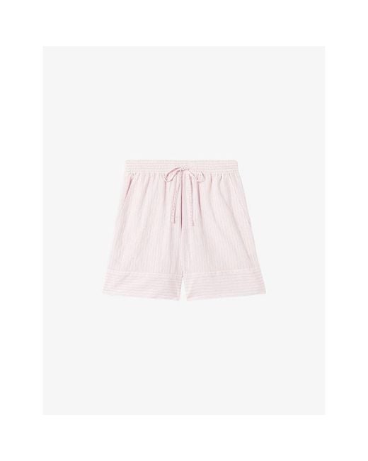 Claudie Pierlot Pink Striped Drawstring-Waist Cotton-Blend Shorts