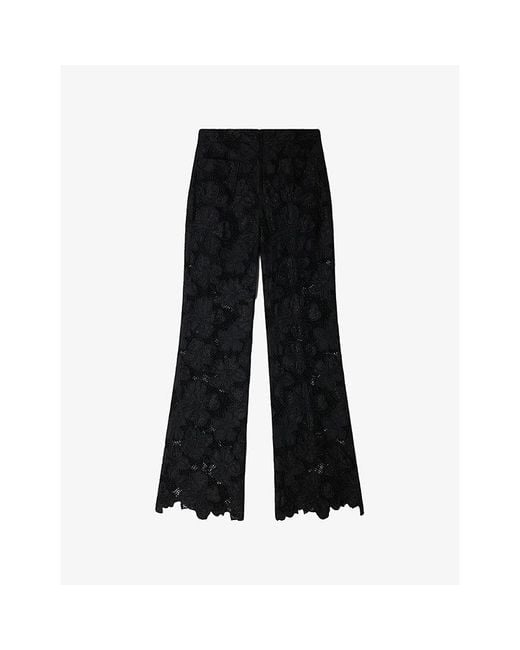 Sandro Black Floral Flared Lace Trousers