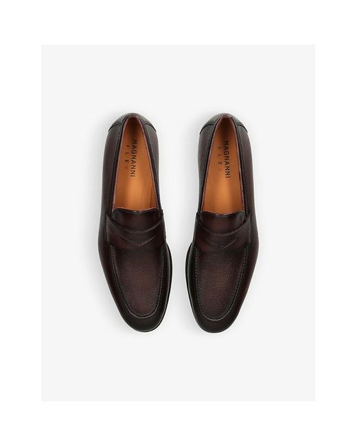 Magnanni Shoes Black Diezma Penny-Strap Leather Penny Loafers for men