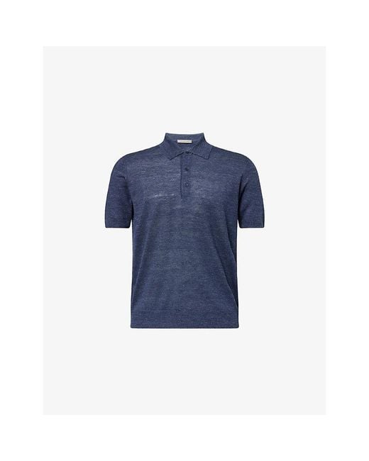 Corneliani Blue Short-Sleeve Linen And Silk-Blend Polo Shirt for men