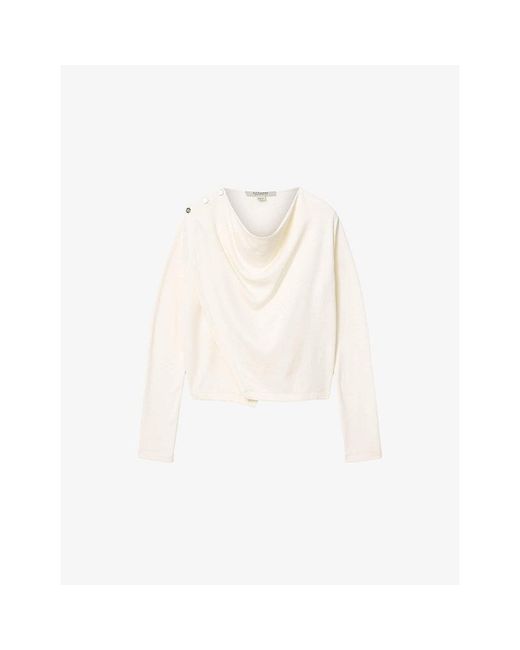 AllSaints White Skyler Long-Sleeve Stretch-Jersey Top