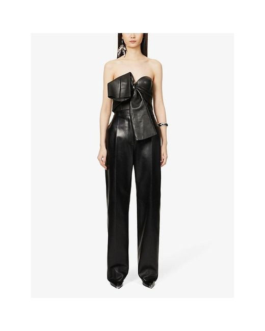 Alexander McQueen Black Straight-leg Mid-rise Leather Trousers
