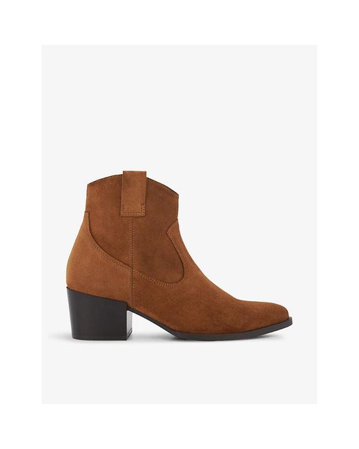 Dune Brown Possible Western Suede Heeled Ankle Boots