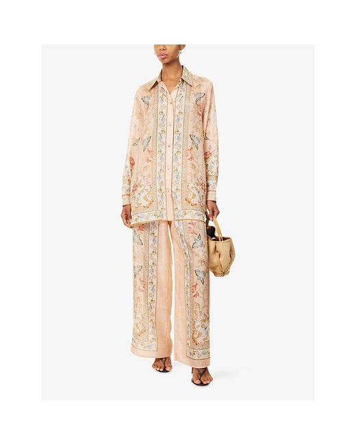 Zimmermann Natural Roselight Wide-Leg Silk Trousers