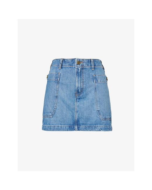 FRAME Blue Sota Patch-pocket Recycled Denim-blend Mini Skirt