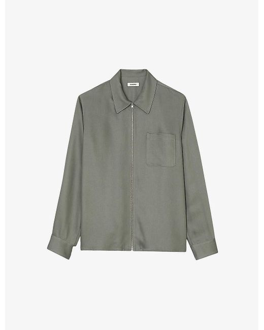 Sandro Gray Chemise Patch-pocket Regular-fit Woven-blend Jacket X for men