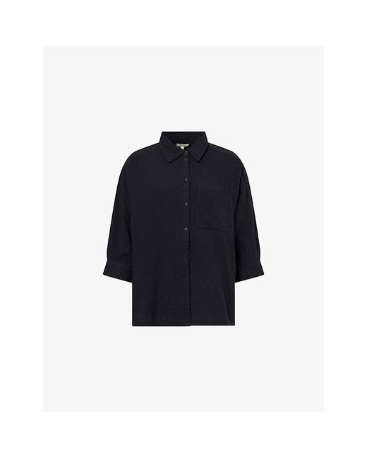 ME+EM Blue Cheesecloth Relaxed-Fit Cotton Shirt