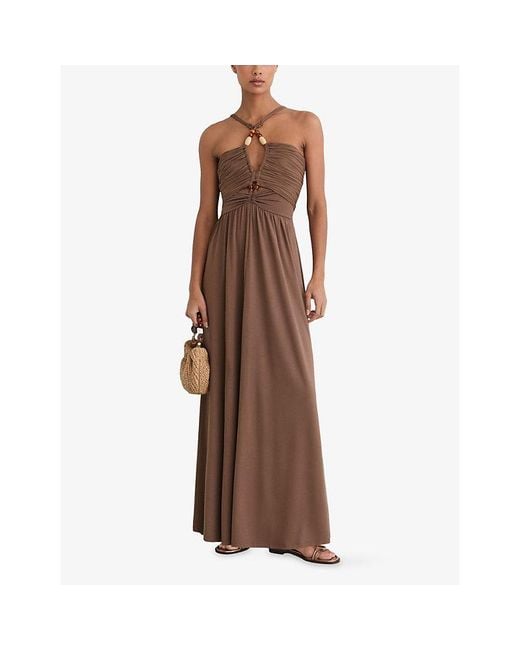 Reiss Brown Eloise Bead-Embellished Jersey Maxi Dress