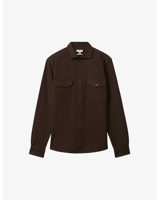 Reiss Brown Arlo Regular-fit Long-sleeve Cotton Overshirt for men