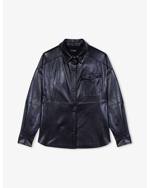 Maje Blue Patch-pocket Leather Shirt