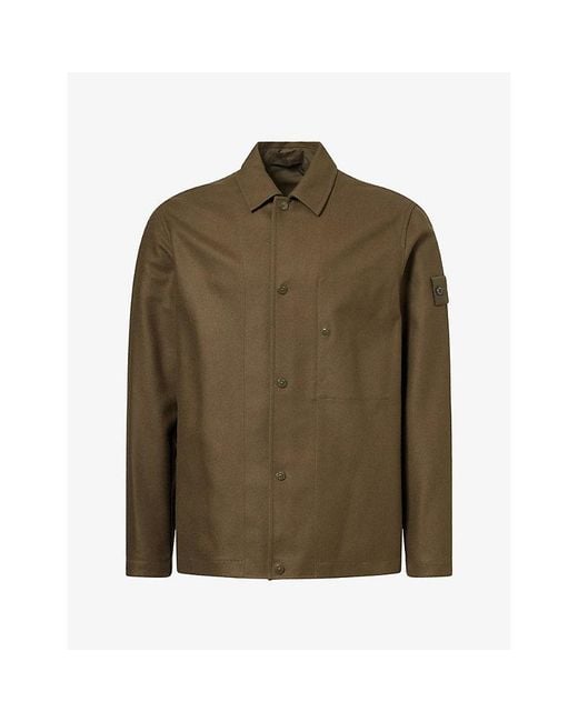 Stone Island Green Ghost Flannel Wool-Blend Shirt for men