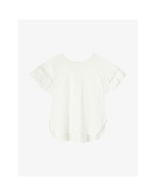 L.K.Bennett White Allie Frill-sleeve Cotton T-shirt