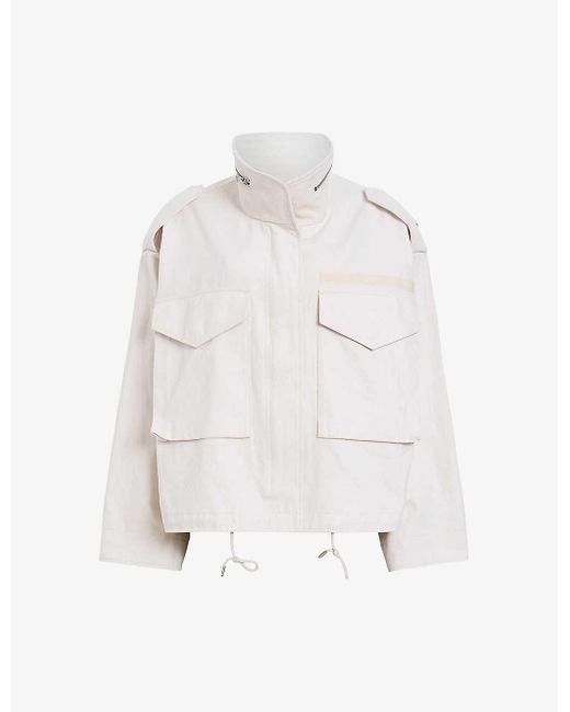 AllSaints White Amelia High-neck Cropped Organic-cotton Jacket