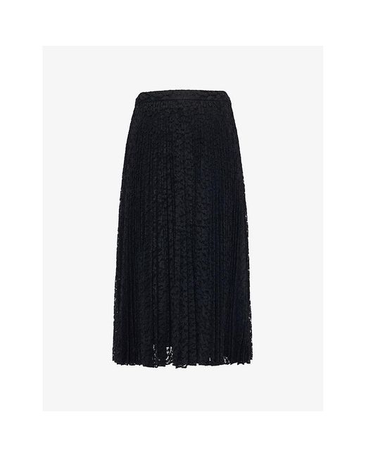 Theory Black Sunburst Pleated Lace Midi Skirt
