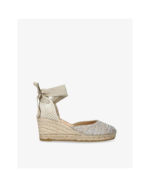 Manebí Metallic Hamptons Ankle-Tie Raffia Espadrille Wedges