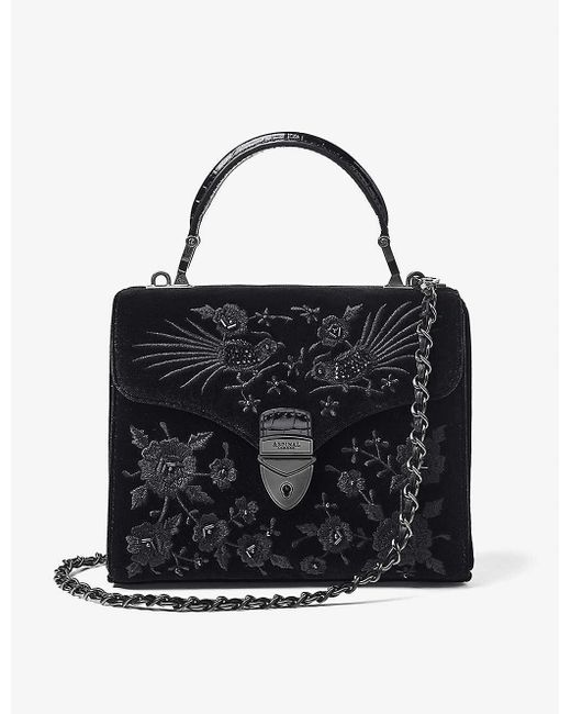 Aspinal Black Mayfair Hand-embroidered Leather Top-handle Bag
