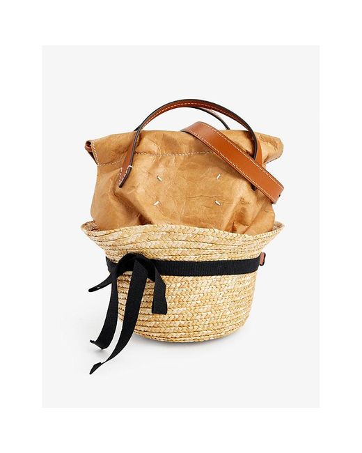 Maison Margiela Multicolor Tural/brown Hat Logo-embroidered Straw Top-handle Bag