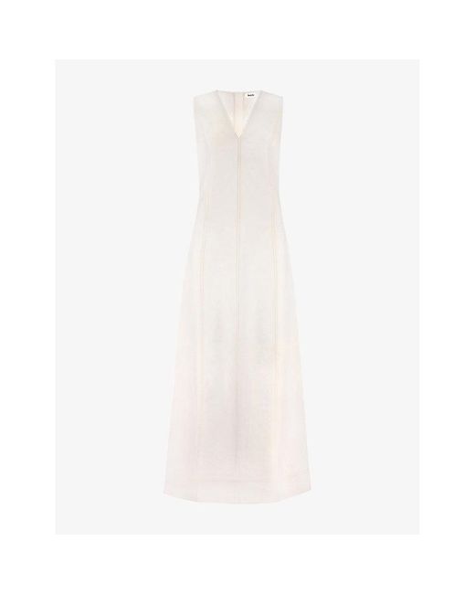 Ro&zo White Panelled V-Neck Stretch-Denim Maxi Dress
